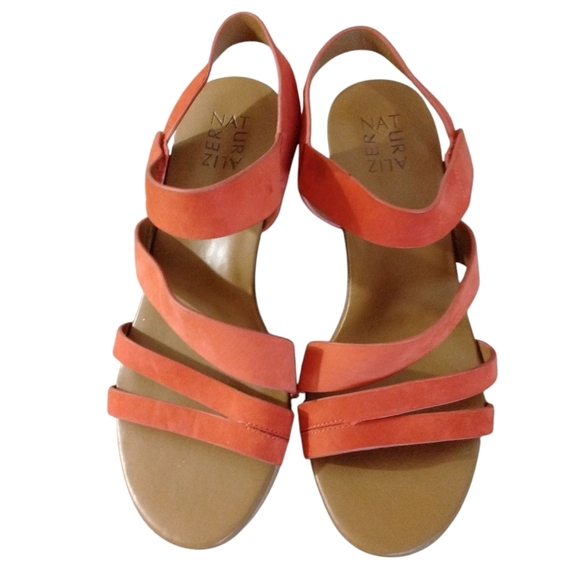Naturalizer Orange Platform Wedge Sandals Strappy Leather Sandals Size 8.5 - Picture 3 of 11